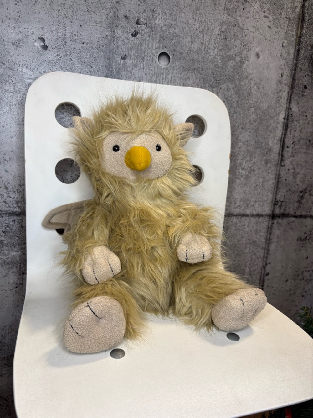 Jellycat Tan Furry Bird Plush with Yellow Beak